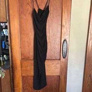 Black Maxi Slip Dress Spaghetti Strap Cowl Neck